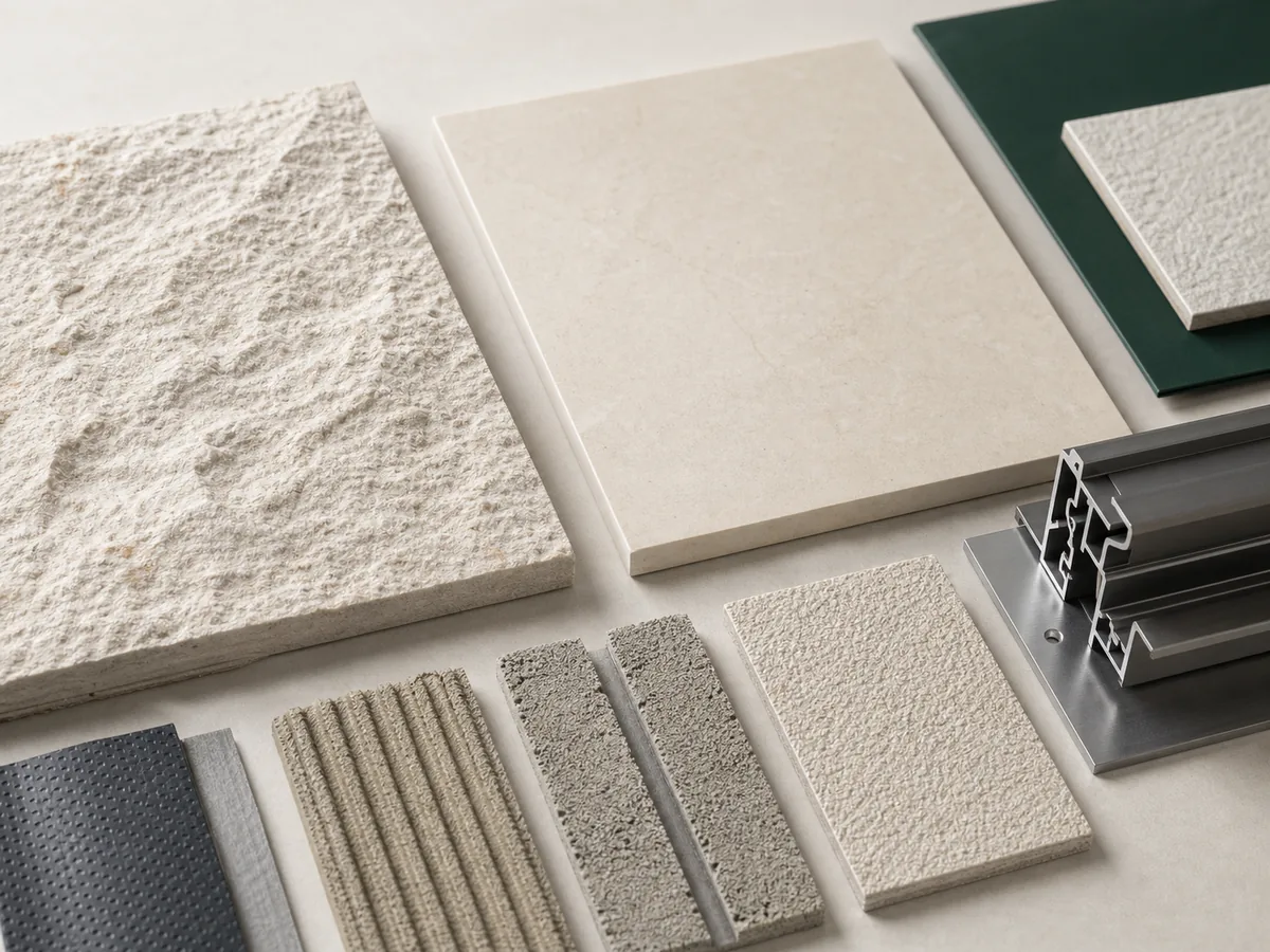 Bảng mẫu đá chẻ tự nhiên sintered stone lớp chống thấm và phụ kiện thi công mặt tiền